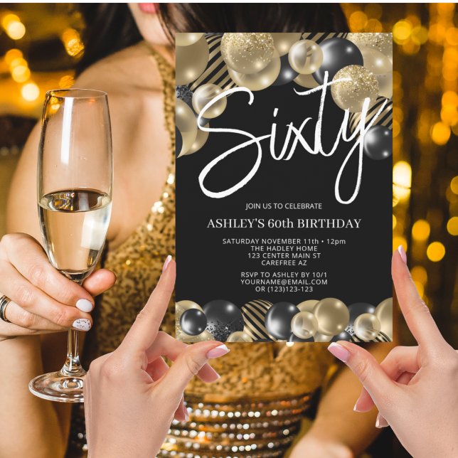 Convites Negra moderna e Dourado 60º aniversário (Criador carregado)