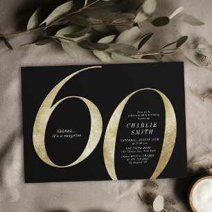 Convites Negra moderna minimalista e ouro 60 anos