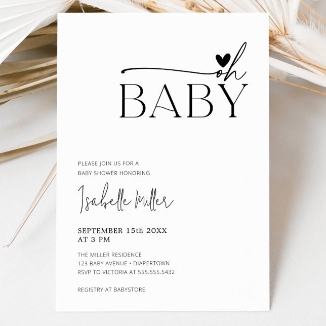 Convites Negra Negra Negra Chá de fraldas Neutro (Oh Baby Black White Gender Neutral Baby Shower Invitation)