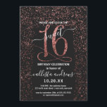 Convites Negra Negra Rosa Dourada de Confetti Border Sweet<br><div class="desc">Este convite de aniversário elegante e chique de dezesseis anos é perfeito para o dia especial da sua jovem filha adolescente. Ele apresenta uma borda de confete dourada brilhante rosa cintilante impressa com um tamanho igual, "16", sobre um simples fundo preto. É glamouroso, luxuoso, moderno, bonito e feminino! ***NOTA DE...</div>