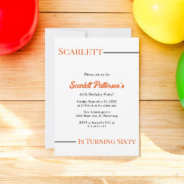 Convites Negra Simples Moderna e Laranja Branca 60º Anivers