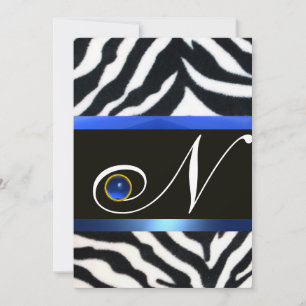 Convites NEGRO BRANCO BRANCO ZEBRA FUR MONOGRAMA, Sapphire