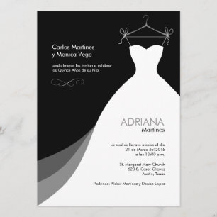 Convites Negro Invitaciones de Quinceañera Vestido