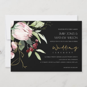 CONVITES NEGRO PINK BURGUNDY PROTEA CASAMENTO FLORAL
