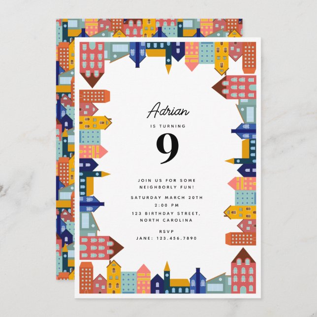 Convites Neighborhood Block Party Kids Birthday (Frente/Verso)