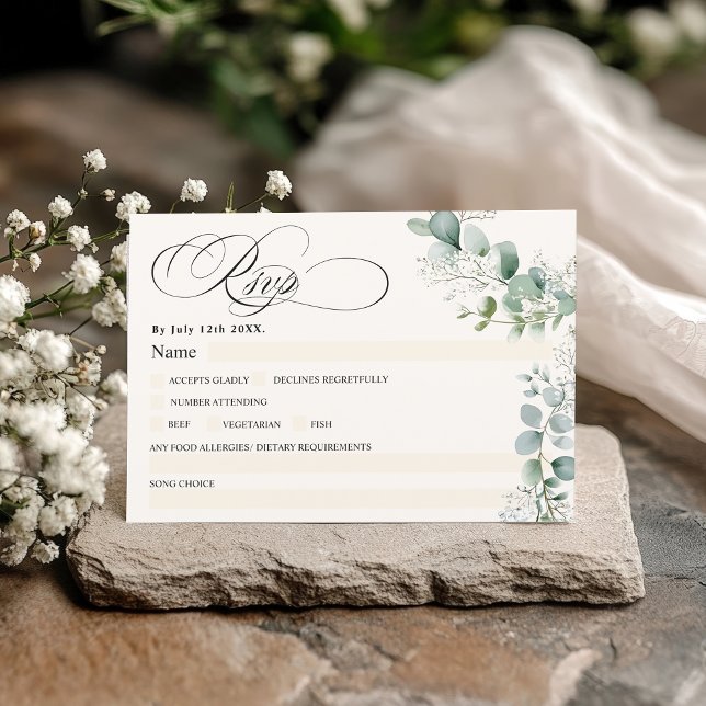 Convites Neném legante Breath Wreath Dusty Greenery Casamen (Elegant baby Breath Wreath Dusty Greenery Wedding Invitation)