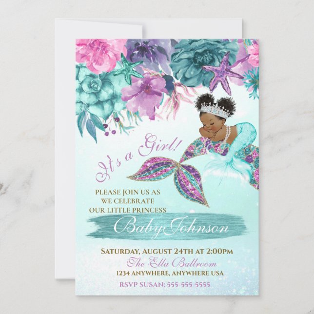 Convites Neném-sereia da vintagem étnica sob o chá do mar (Frente)