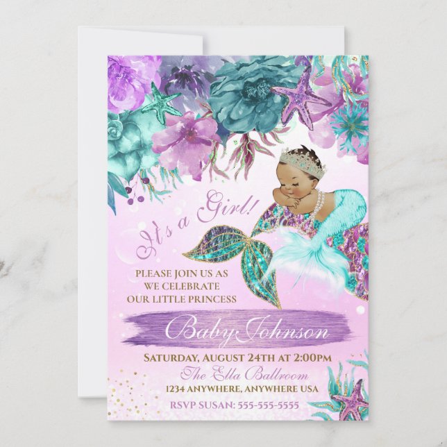 Convites Neném-sereia da vintagem étnica sob o chá do mar (Frente)