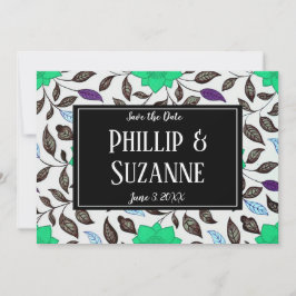 Convites Neo Mint Padrão Floral Vintage Salvar a Data 