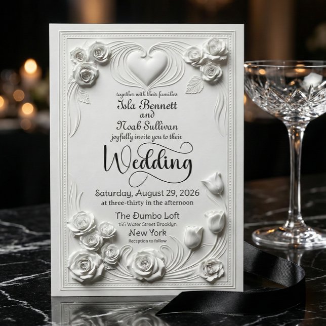 Convites Neoclassical White Floral Baroque Romance (Criador carregado)