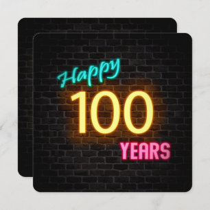 Convites Neon 100th Birthday Sign brilhando no tijolo