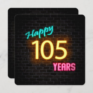 Convites Neon 105th Birthday Sign brilhando no tijolo