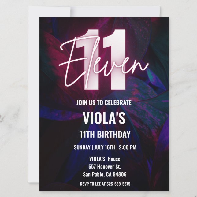 Convites Neon 11 Birthday (Frente)