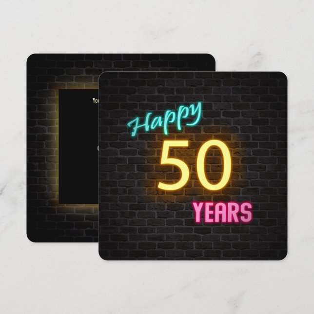 Convites Neon 50th Birthday Sign on brick (Frente/Verso)