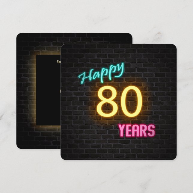 Convites Neon 80 Birthday Sinal brilhando no tijolo (Frente/Verso)