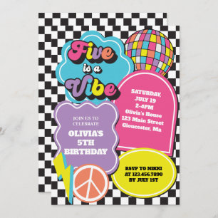 Convites Neon 90s Retro Cinco é um Aniversário de 5 Vibe