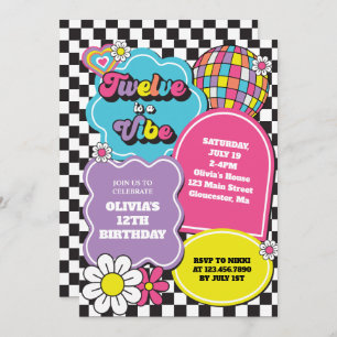Convites Neon 90s Retro Doze é um Aniversário de 12 Vibe