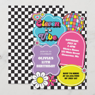 Convites Neon 90s Retro Eleven é uma Vibe de 11º Aniversári