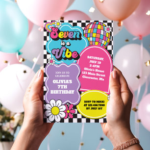 Convites Neon 90s Retro Seven é uma Vibe de 7º Aniversário