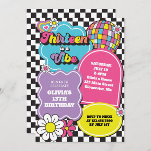 Convites Neon 90s Retro Treze é um 13 Vibe Aniversário