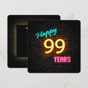 Convites Neon 99th Birthday Sign brilhando no tijolo
