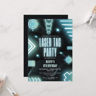 Convites Neon arcade gamer, aniversário de etiqueta laser