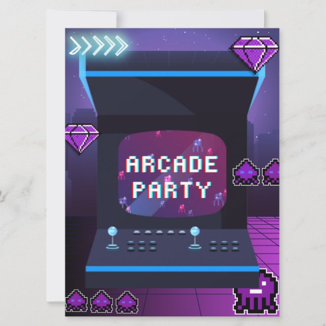 Convites Neon Arcade Party Birthday (Frente)