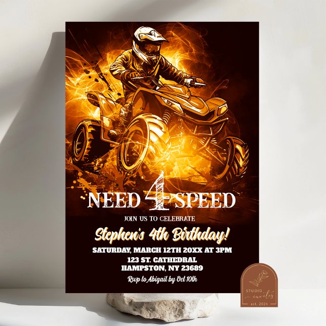 Convites Neon ATV Quad Bike Precisa De 4 Velocidade Birthda (Criador carregado)