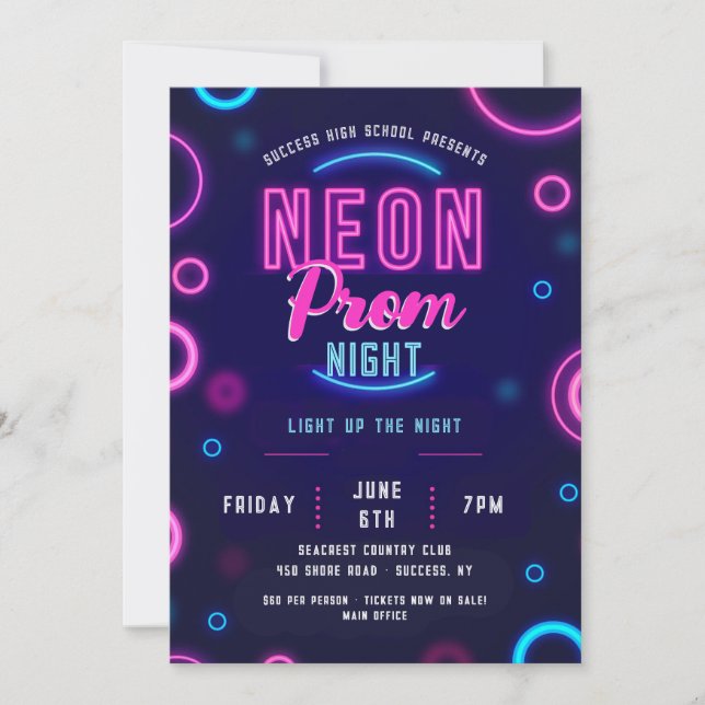Convites Neon Baile de formatura Night (Frente)