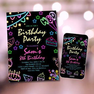 Convites Neon Birthday - Convidando Meninas Neon Festa do B