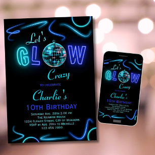 Convites Neon Birthday Invitation Boys Vamos Louco