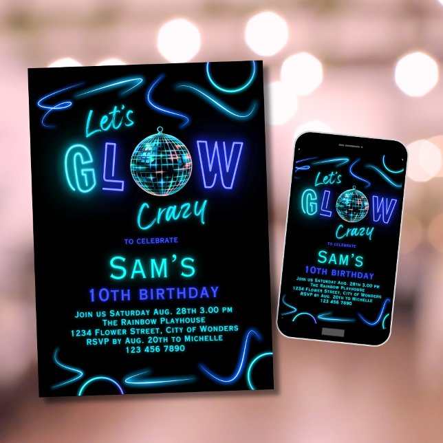 Convites Neon Birthday Invitation Boys Vamos Louco (Criador carregado)