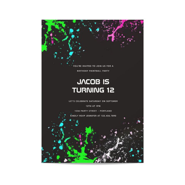 Convites Neon Birthday Paintball Party (Criador carregado)