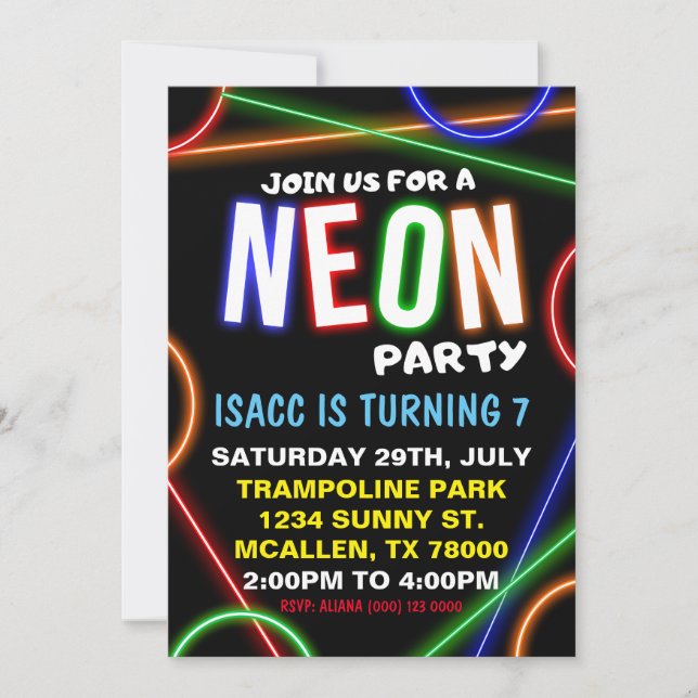 Convites Neon Birthday Party Invitation (Frente)