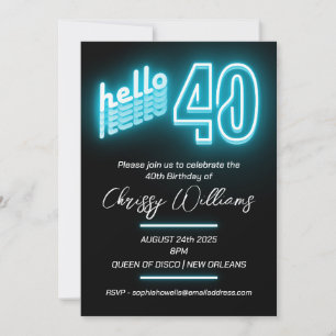 Convites Neon Blue do Partido aniversário de 40 anos