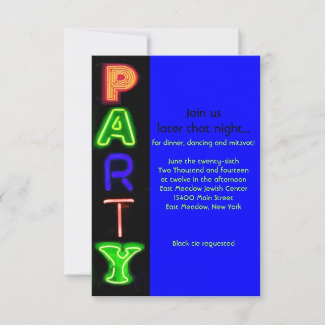 Convites NEON BLUE SIGNIFICA Bar Bat Mitzvah Party Card (Frente)
