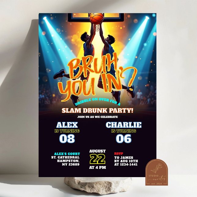 Convites Neon Bruh Você No Aniversário da Quadra de Basquet (Criador carregado)