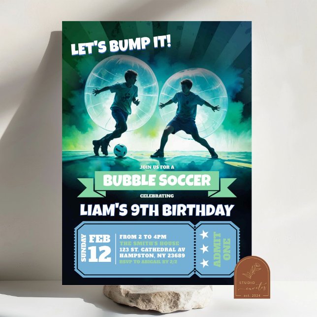 Convites Neon Bubble Soccer Knocker Ball Birthday Bash (Criador carregado)