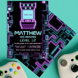 Convites Neon Colorir Arcade Criança de Arcade Neon Anivers