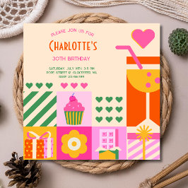 Convites Néon Cúbico Moderno Aniversário Adulto