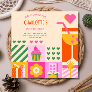 Convites Néon Cúbico Moderno Aniversário Adulto