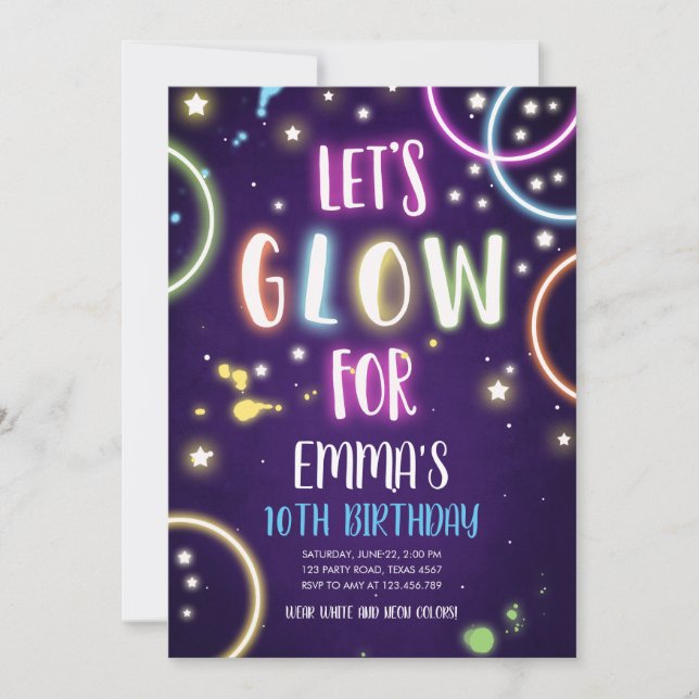 Convites Neon Dance Disco Birthday - Concurso (Frente)