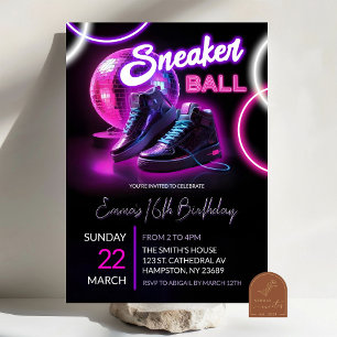 Convites Neon Disball Sneakerball Púrpura Rosa Aniversário