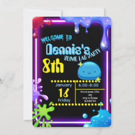 Convites Neon Drip Slime Birthday Party Invitation Kids