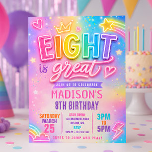 Convites Neon Eight É um Ótimo Aniversário