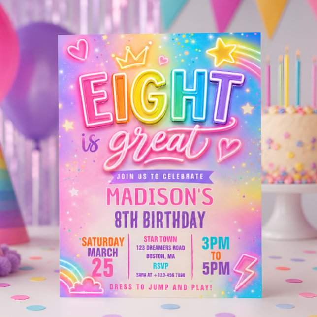 Convites Neon Eight É um Ótimo Aniversário  (Criador carregado)