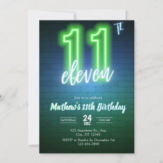 Convites Neon Eleventh birthday Invitation