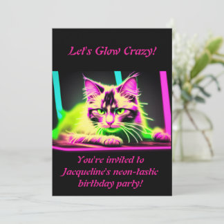 Convites Neon Feline Fiesta: Coleção de Aniversários para M