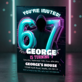 Convites Neon Gamer 7th Birthday Invitation