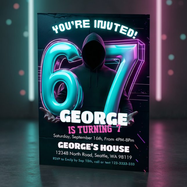 Convites Neon Gamer 7th Birthday Invitation (Criador carregado)